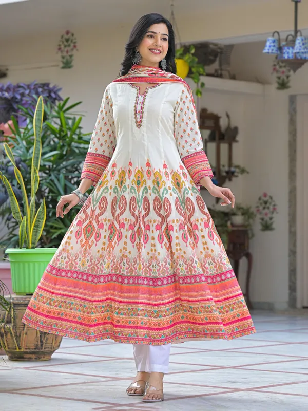 White printed kurti set with graceful dupatta styling
