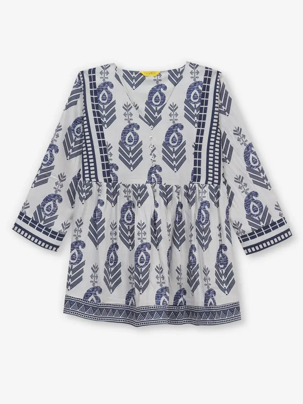 White printed top in soft cotton