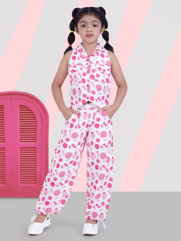 White printed waistcoat style co-ord set