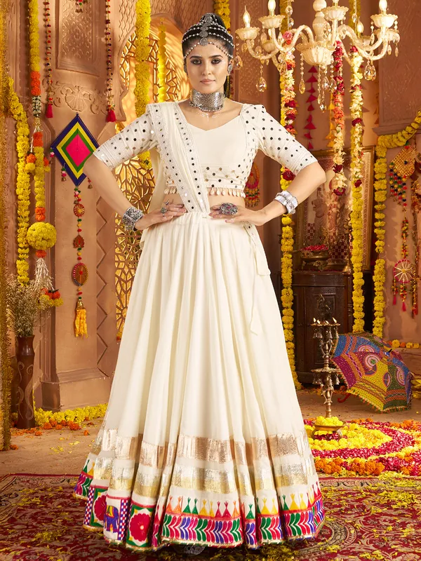 White ready blouse lehenga choli for navratri