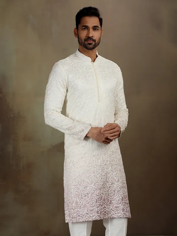 White shaded pitta work kurta suit