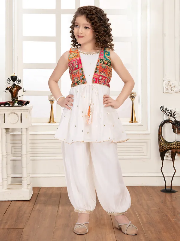 White silk jacket style salwar suit