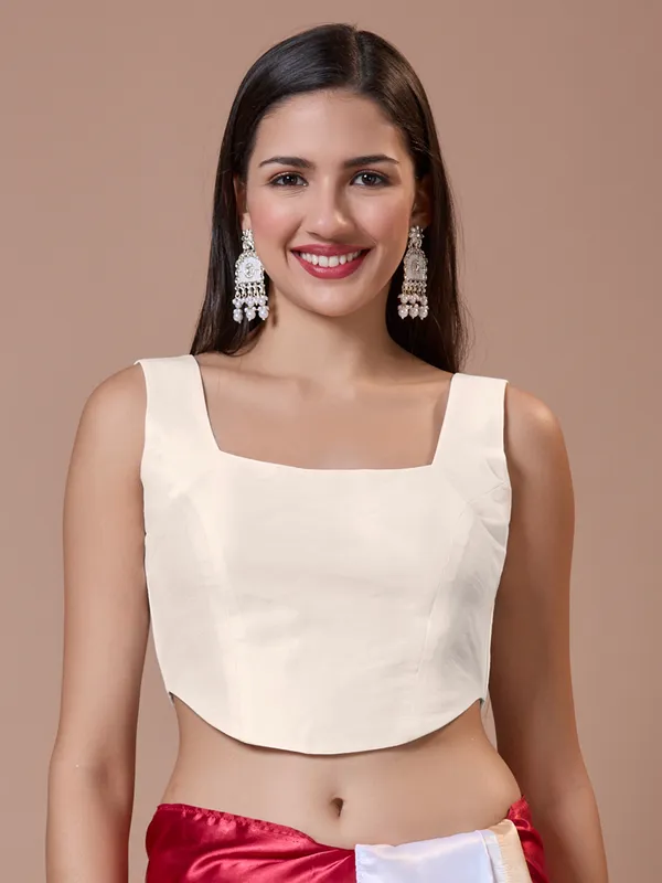 White square neck silk ready made blouse