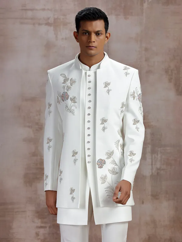 White terry rayon jacket style indo western