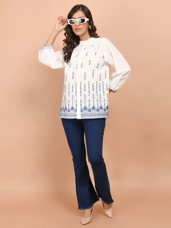 White thread worked cotton top