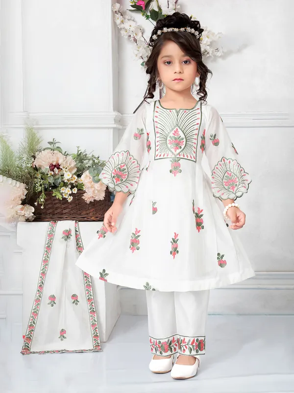 White tissue silk salwar suit with sweetheart neckline