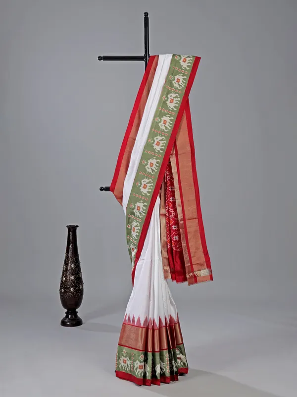 White zari weaving patola silk saree with prints