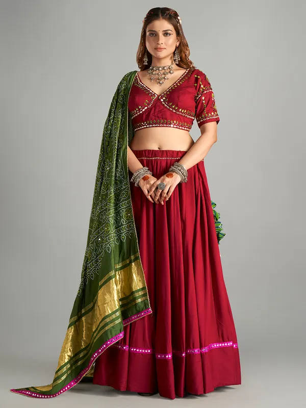 Wine cotton chaniya choli with printed dupatta