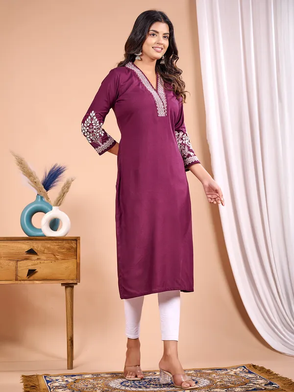 Wine cotton silk kurti for casual
