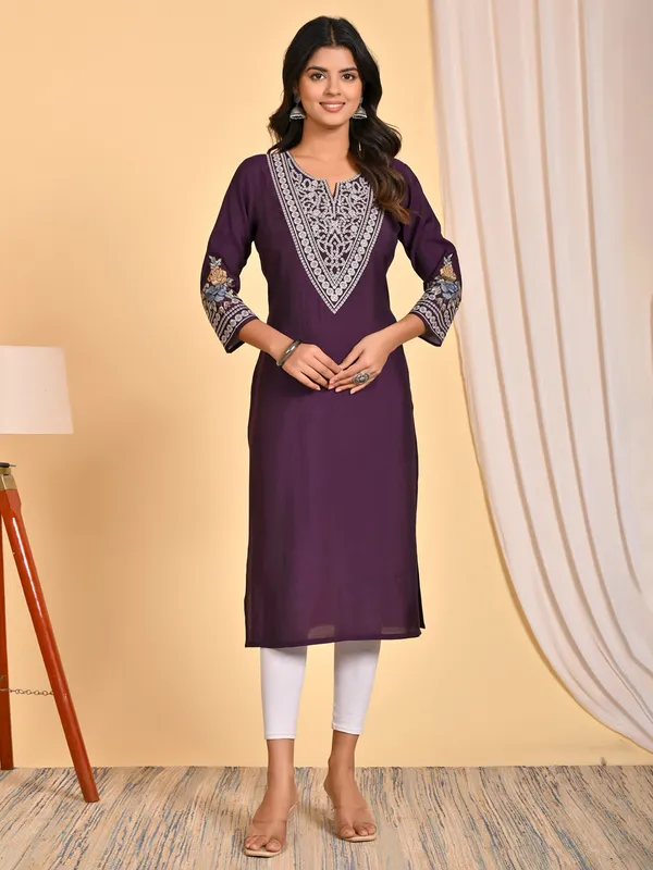 Wine cotton silk kurti for women