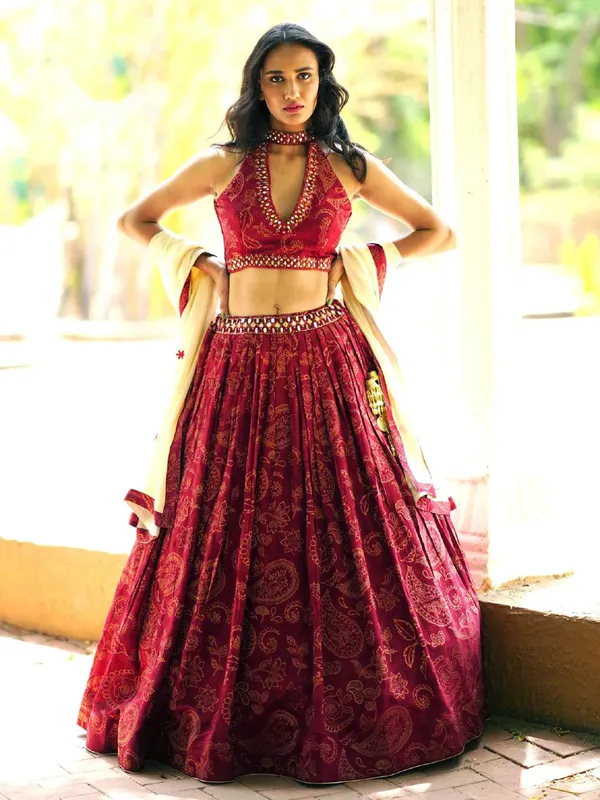 Wine cotton silk printed chaniya choli