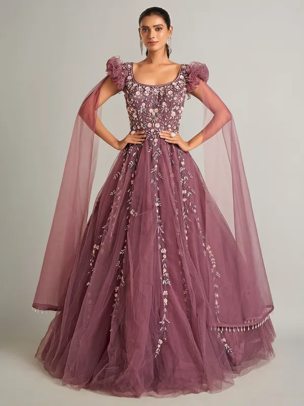 Wine designer gown in net