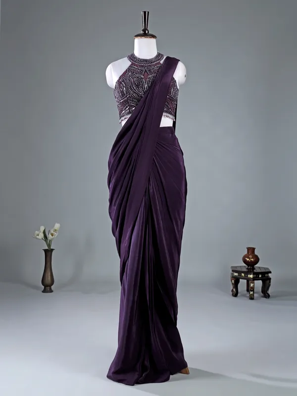 Wine designer saree for party wear for women