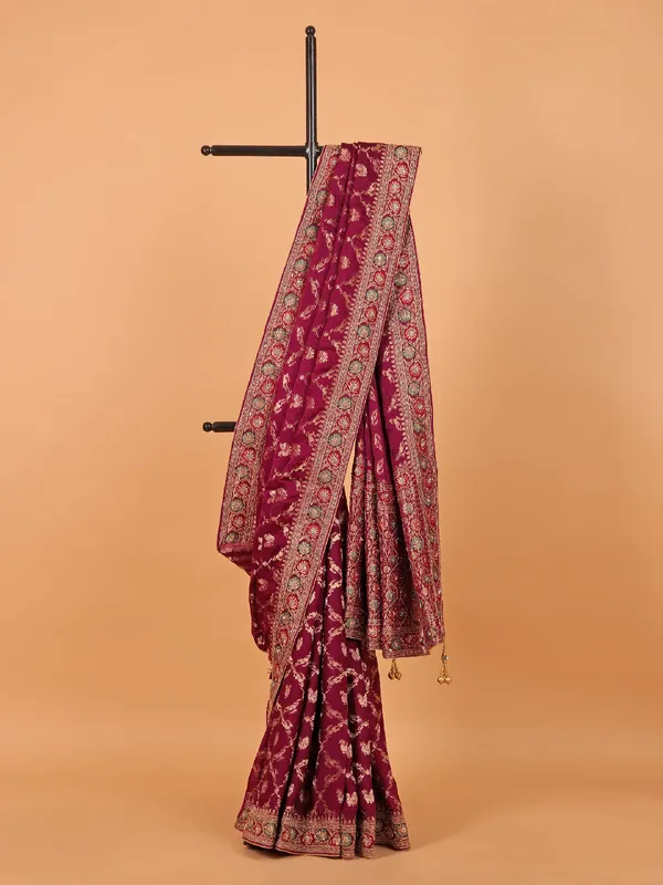 Wine dola silk wedding wear saree