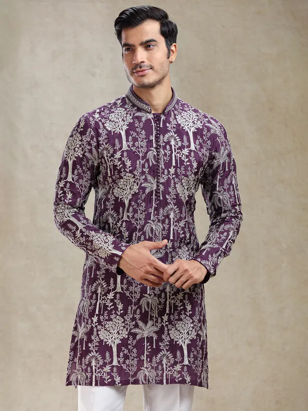 Wine festive ready kurta ensemble for gentlemen