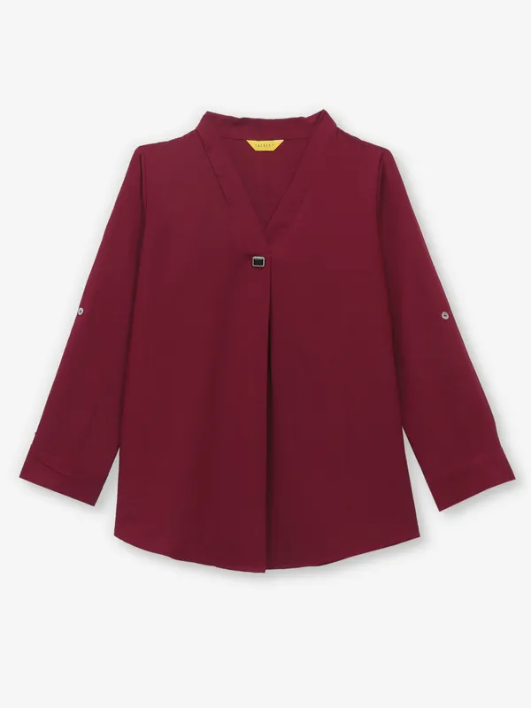 Wine georgette plain V neck top