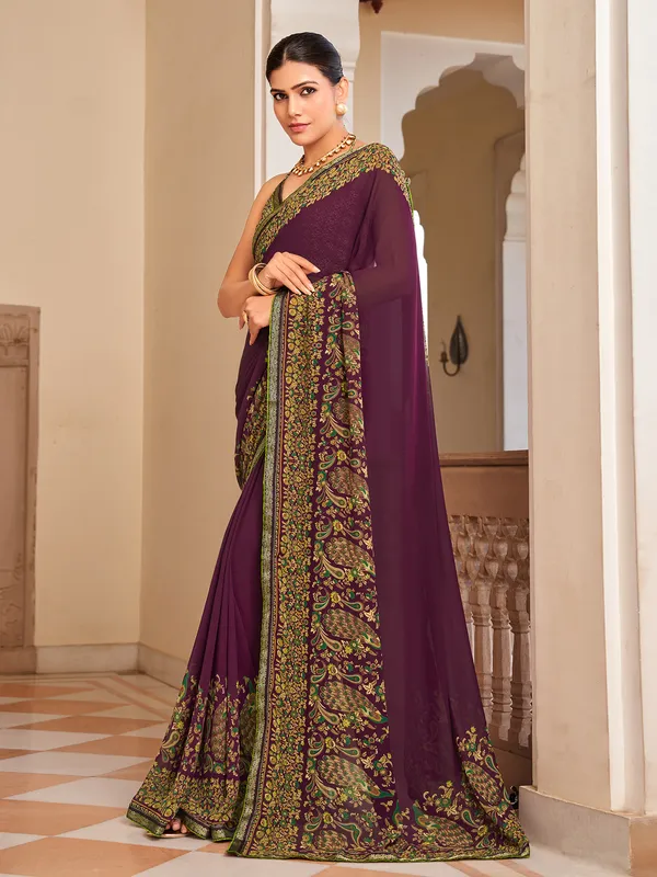 Wine georgtte saree for party