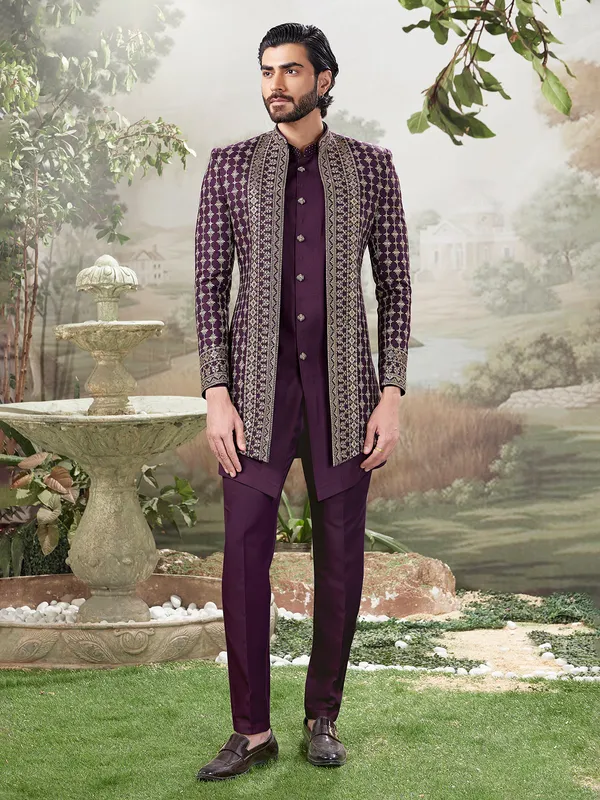 Wine indo western with stones and zari work