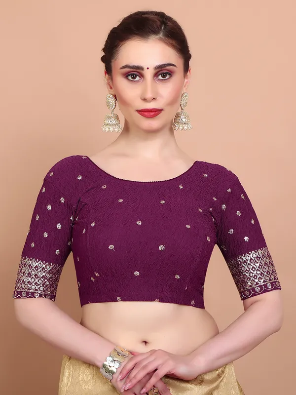 Wine lycra strechable sequins work ready made blouse