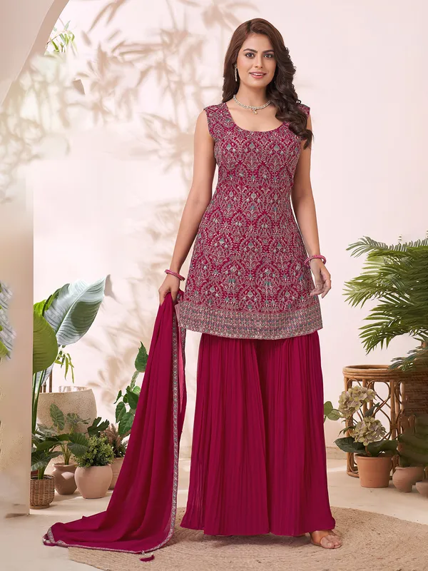 Wine pakistani sharara suit in georgette