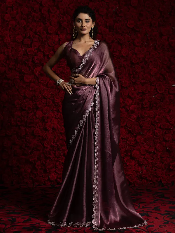 Wine pary wear chiffon saree