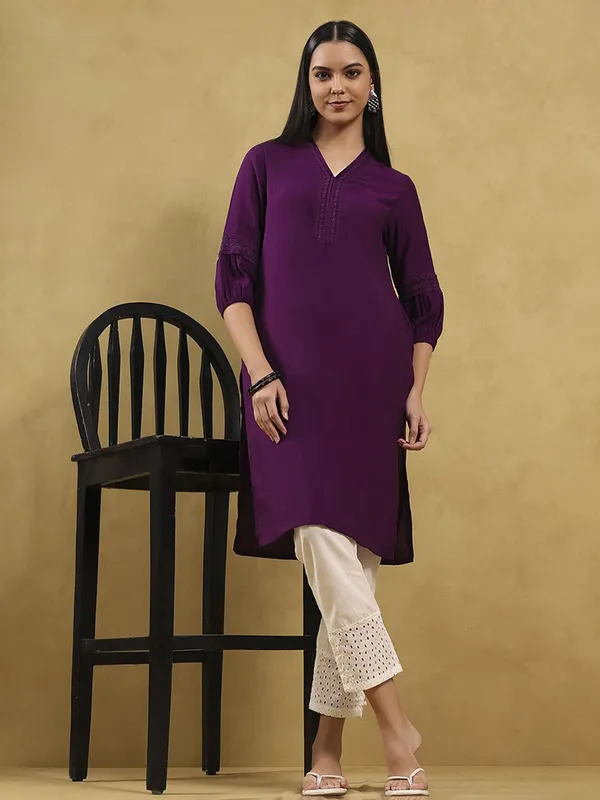 Wine plain cotton kurti for women