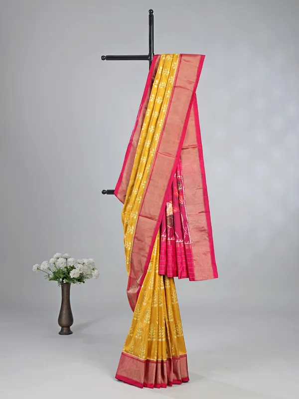 Yellow patola silk saree for festival wear