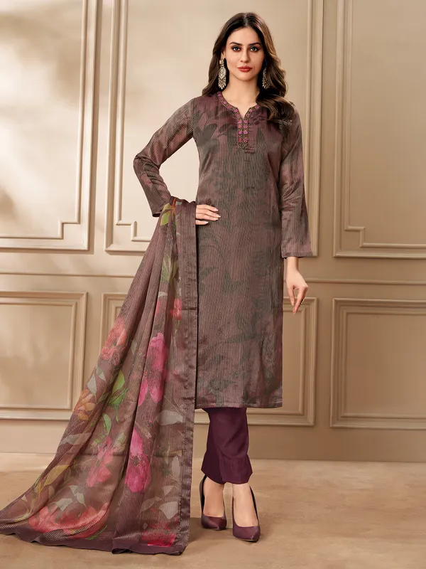Wine printed organza salwar suit