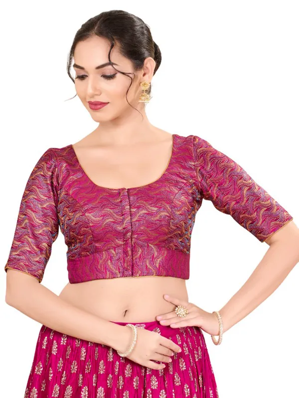 Wine printed silk ready made blouse