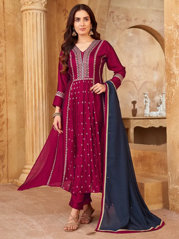 Wine salwar suit in rich silk