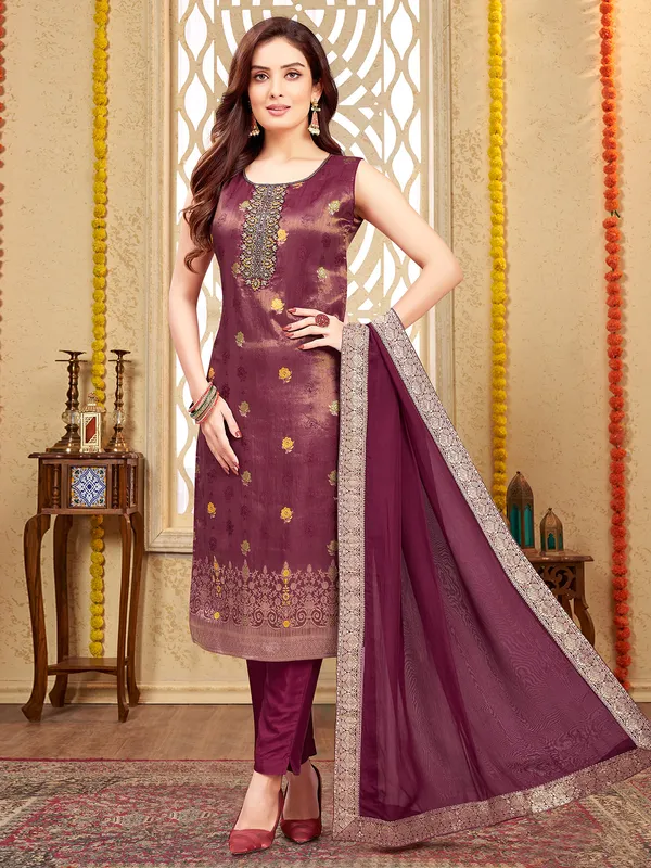 Wine salwar suit with contrast dupatta