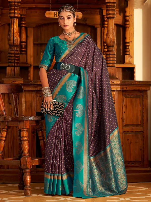 Wine saree with contrast border