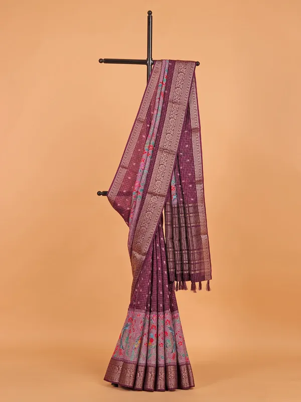 Wine semi dola silk festive wear saree