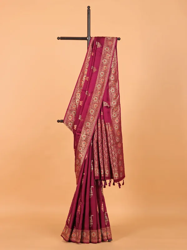 Wine semi silk saree for women