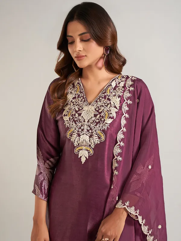 Wine silk festival wear salwar suit with dupatta