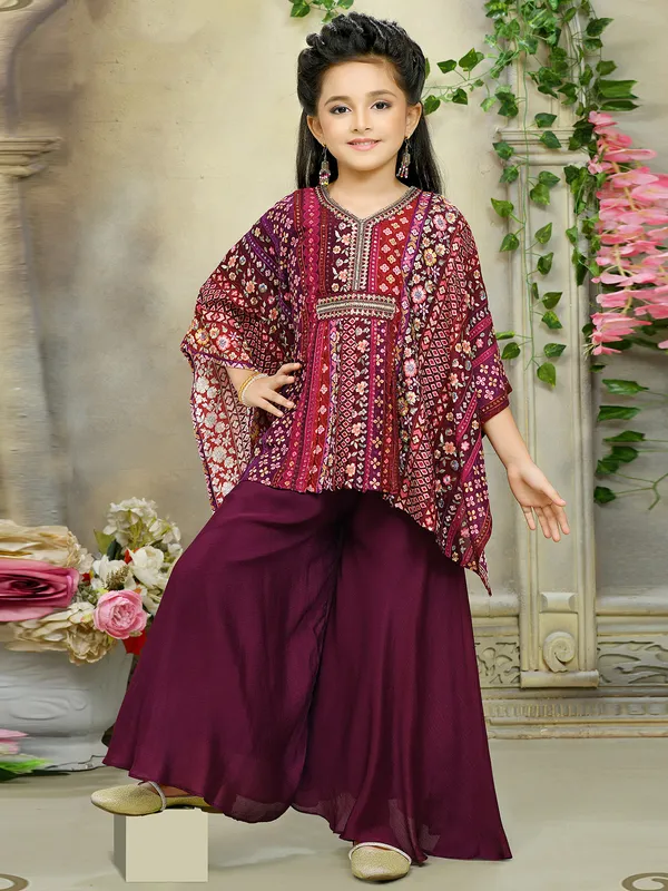 Wine silk kafatan style palazzo set