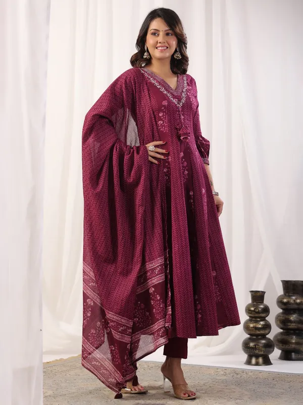 Wine silk kurti set for festival