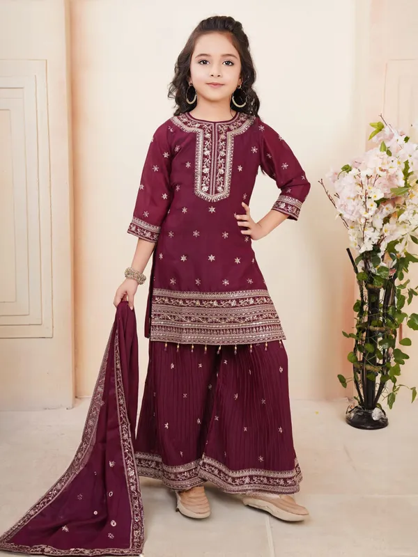 Wine silk palazzo salwar suit for girls