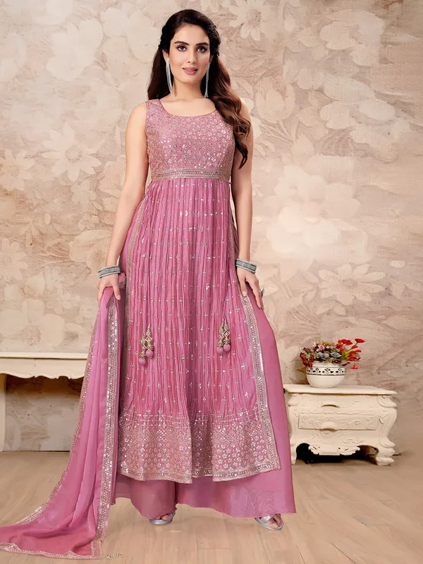 Light pink palazzo suit in soft georgette