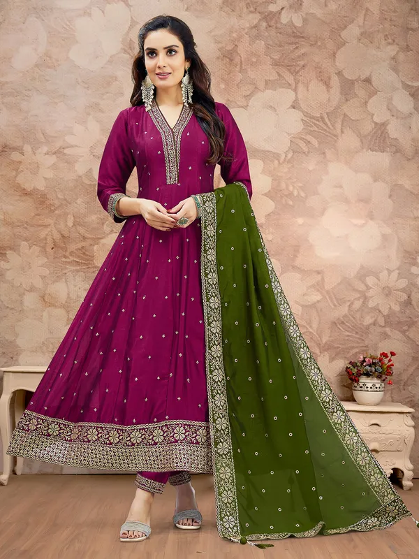 Wine silk resham worked salwar suit