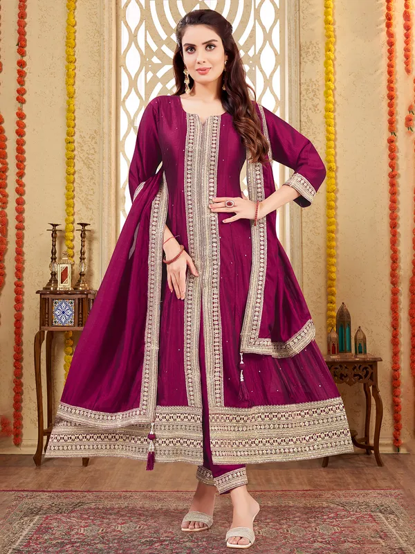 Wine silk salwar kameez for wedding