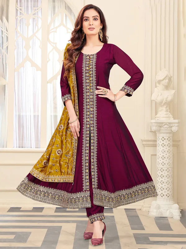 Wine silk salwar kameez with dupatta