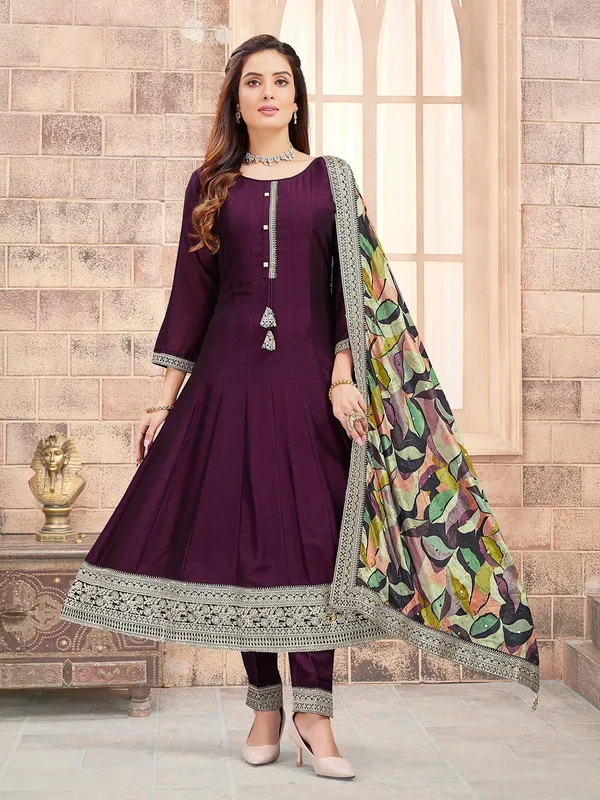 Wine silk salwar suit for festival