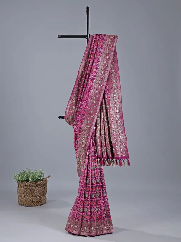 Wine silk saree for wedding celebration