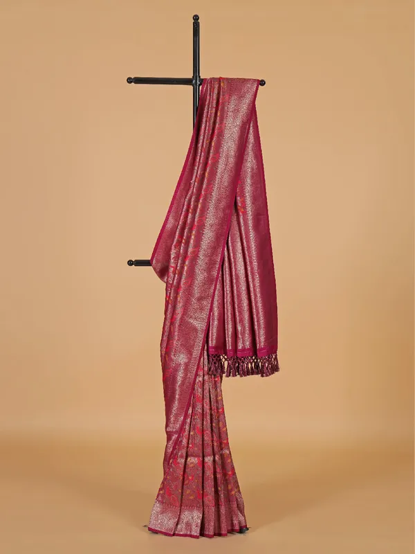 Wine silk saree with colourful motif