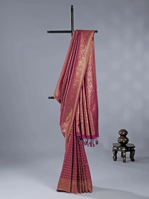 Wine silk saree with unstitched blouse