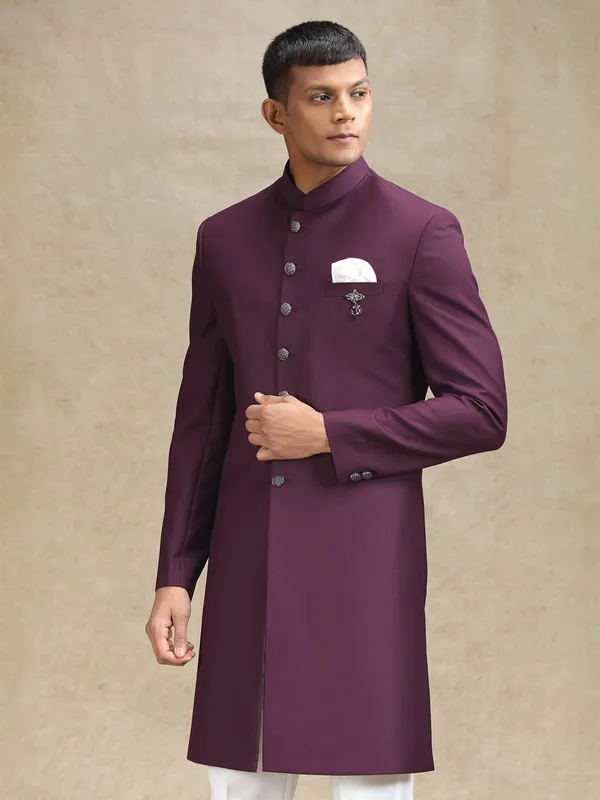 Wine terry rayon indo western for reception