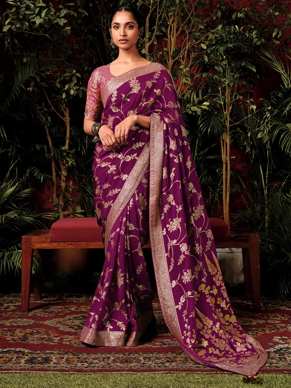 Wine viscose dola silk saree