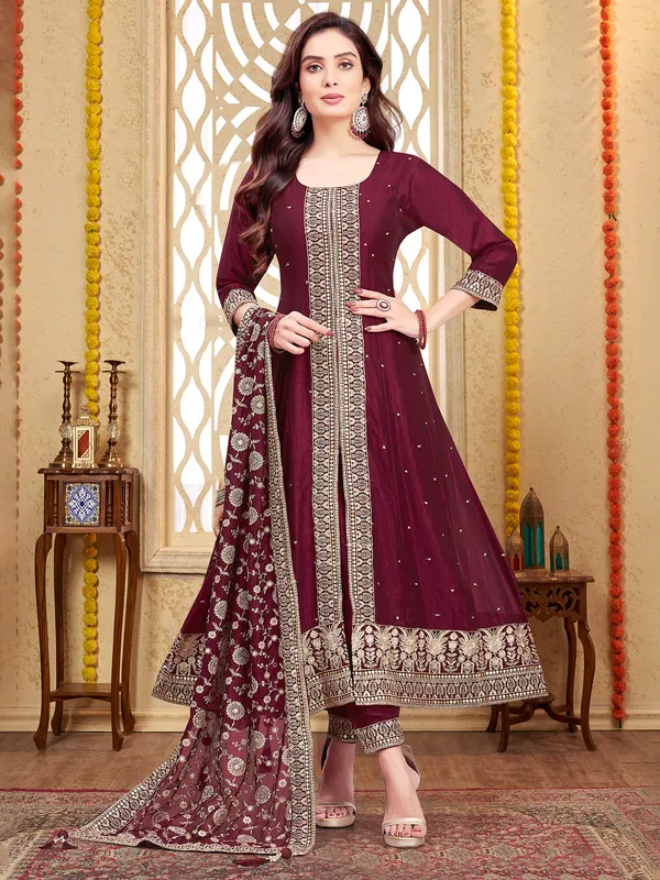 Wine wedding salwar suit with dupatta