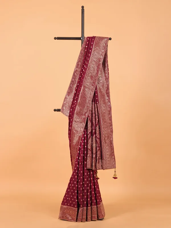 Wine wedding wear saree in dola silk
